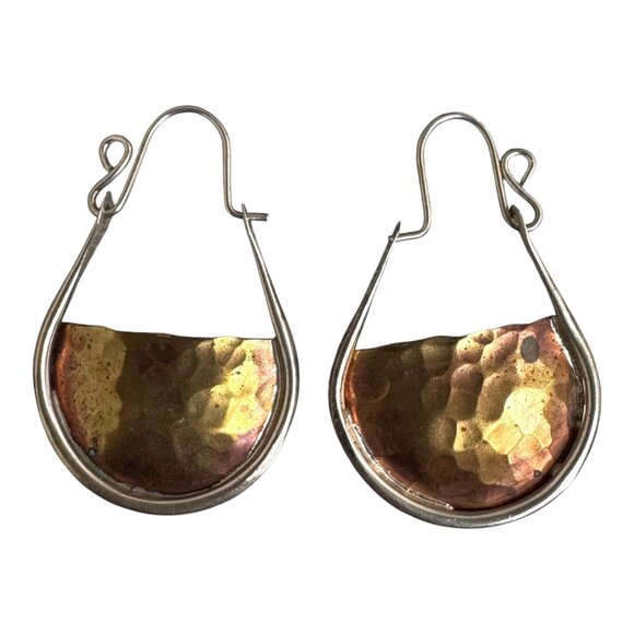 Sterling & Brass Hammered Teardrop Earrings By Kareem Edisto Modern Brutalist - Picture 1 of 4